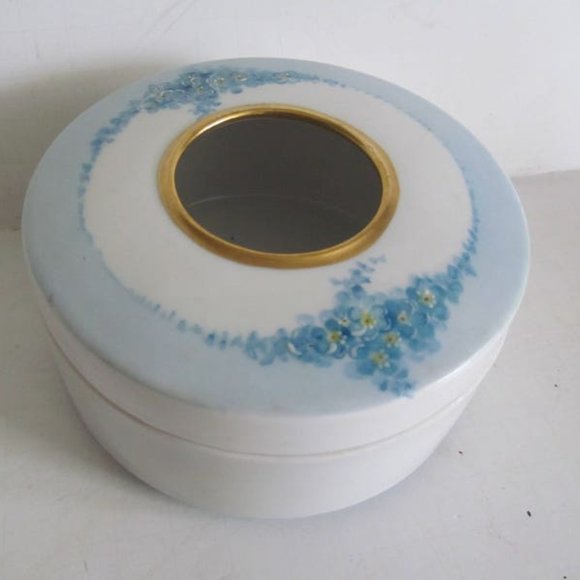 Antique porcelain hair receivers Bavarian China Signed Porcelain Vanity tray